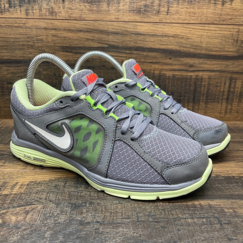 Nike Dual Fusion Run Womens 7.5 Gray Lime Green Running Shoes 525752-005